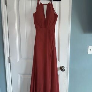 Azazie Evalleen Terracotta Chiffon Bridesmaid Maxi Dress Size A6 (Altered)